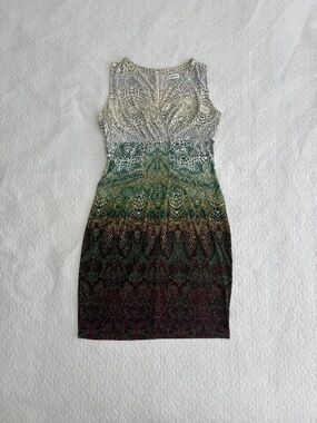 Calvin Klein Green Cream Snake Print Scuba Sheath Dress 10